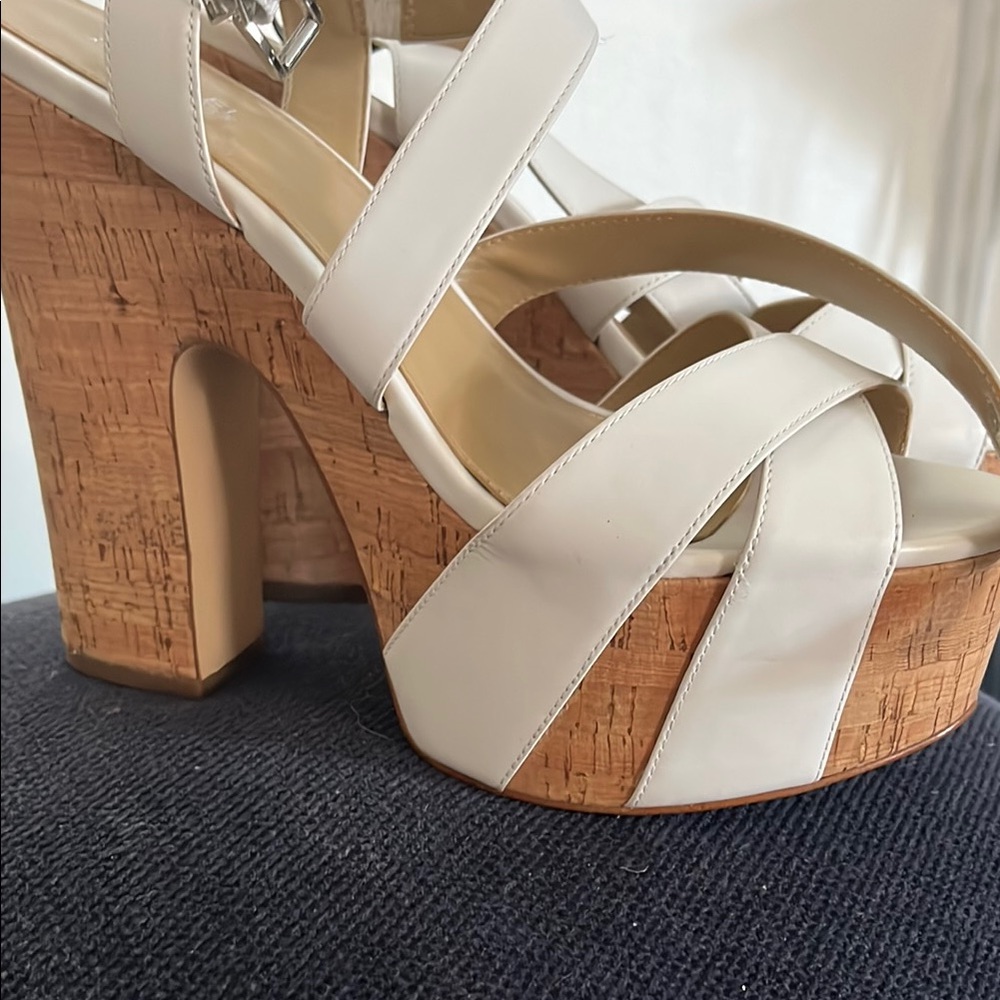 Michael Kors White and Tan Platform Sandals